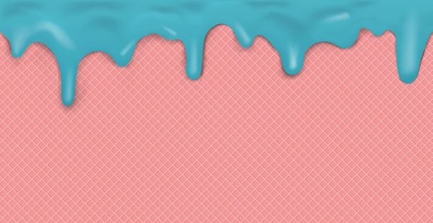 Sweet seamless panoramic ice cream pattern with dripping pink icing and wafer texture Vector