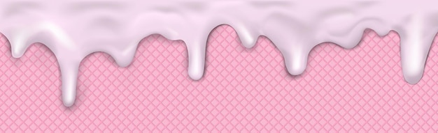 Sweet seamless panoramic ice cream pattern with dripping pink icing and wafer texture Vector