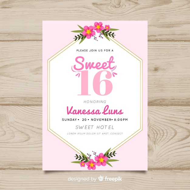 Vector sweet sixteen birthday invitation