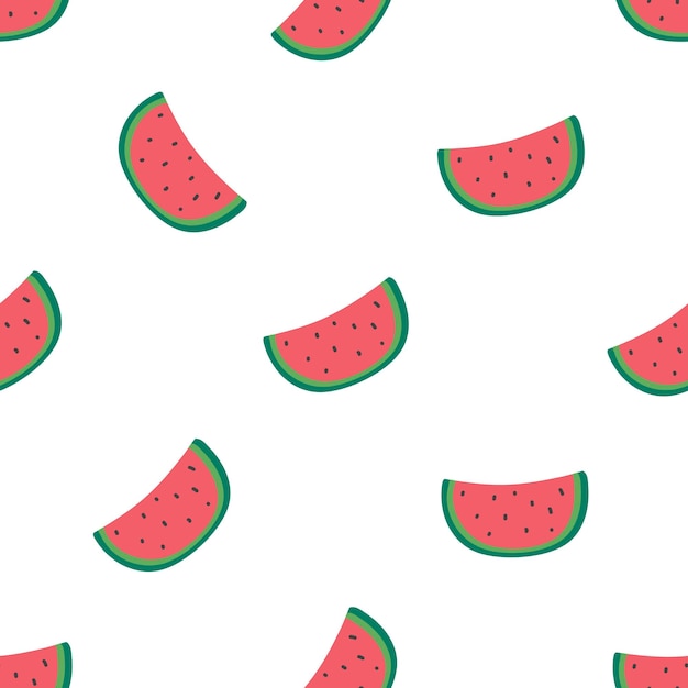 Sweet summer seamless pattern with watermelon slices for wallpaper fabric wrapping paper or decoration Vector shabby hand drawn illustration