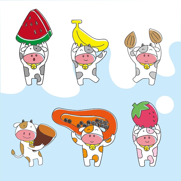 Sweet tasty milk with different flavours illustration