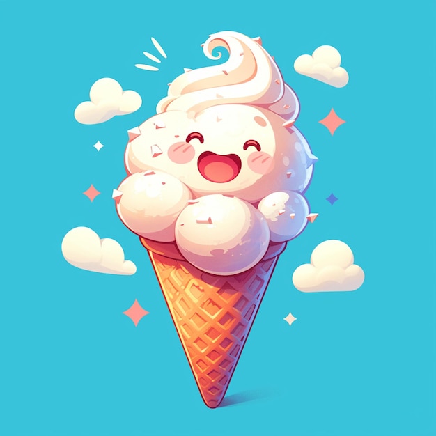 Sweet Vanilla Ice Cream Dreamy Cartoon Style