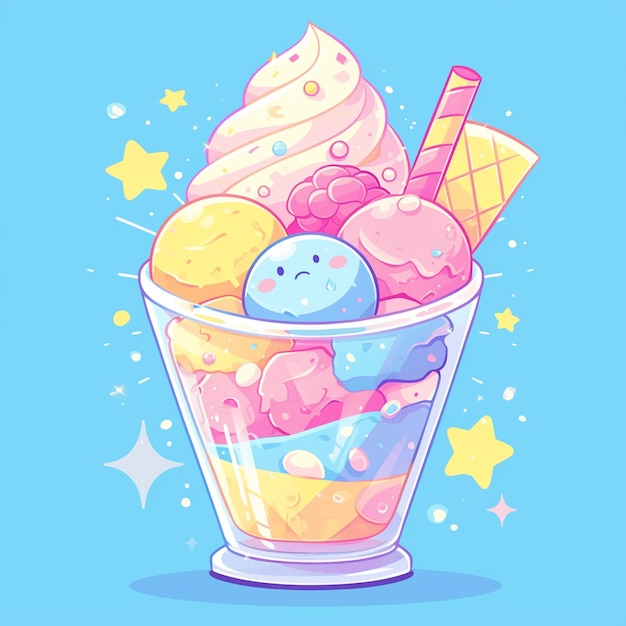 Sweet Vanilla Ice Cream Dreamy Cartoon Style