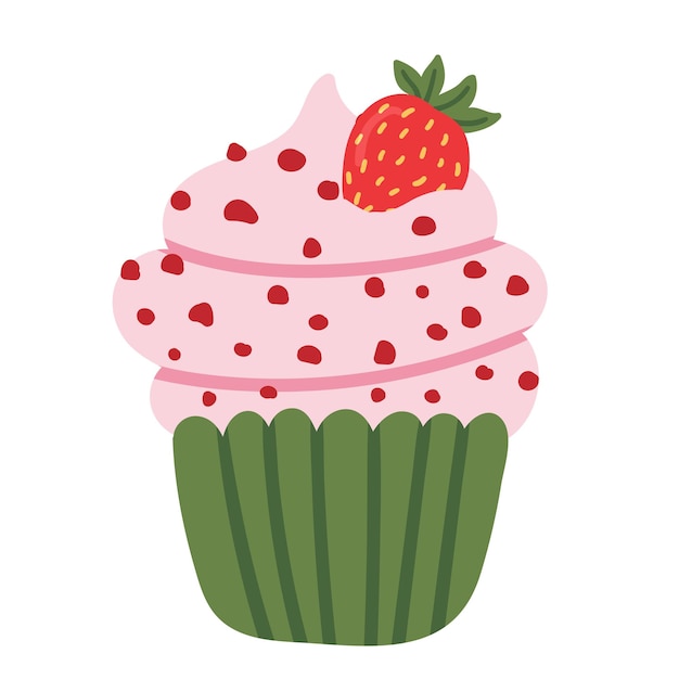 Sweet yummy cupcake creamy cake muffin vector ilustration Flat style cartoon cake icon isolated