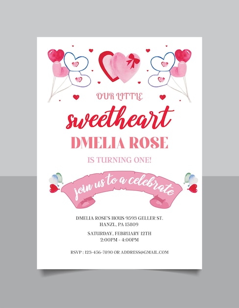 Sweetheart Birthday Sweetheart Invite Pink Red Valentine Valentines Day Party