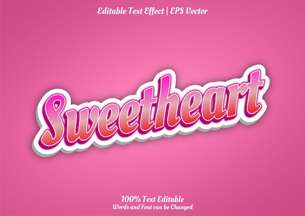 sweetheart text effect in gradation pink color