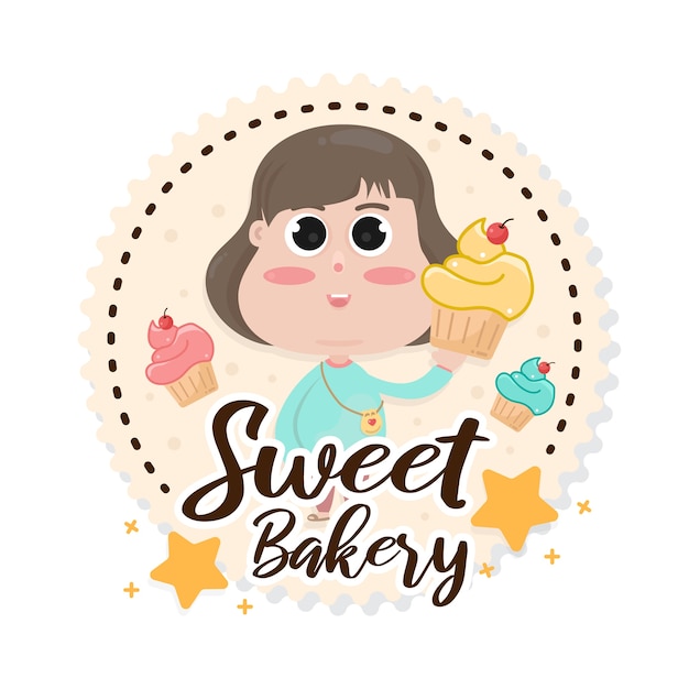 Sweets bakery logo badge template. Cafe and restaurant emblem, symbol for bakery shop.