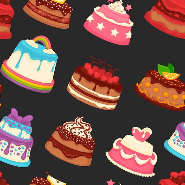 Sweets and bakery with creamy toppings seamless pattern