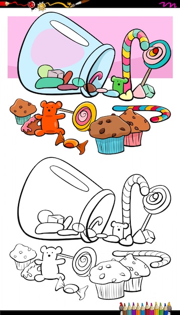 sweets and candies group coloring book