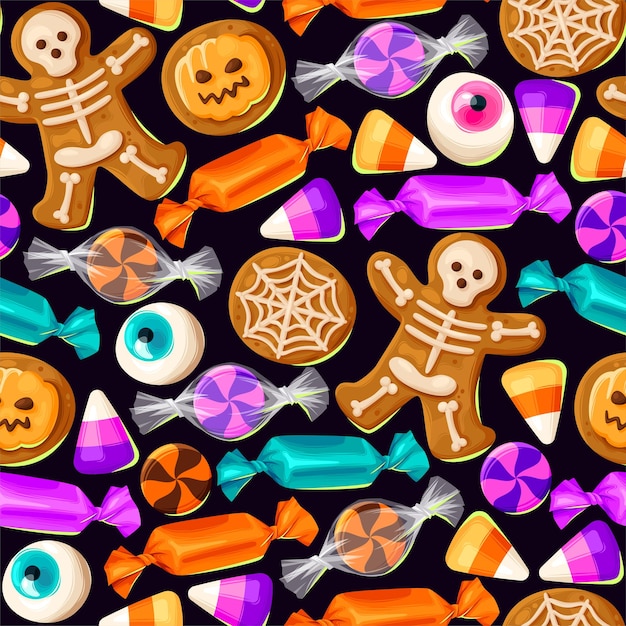 Sweets candies halloween seamless pattern