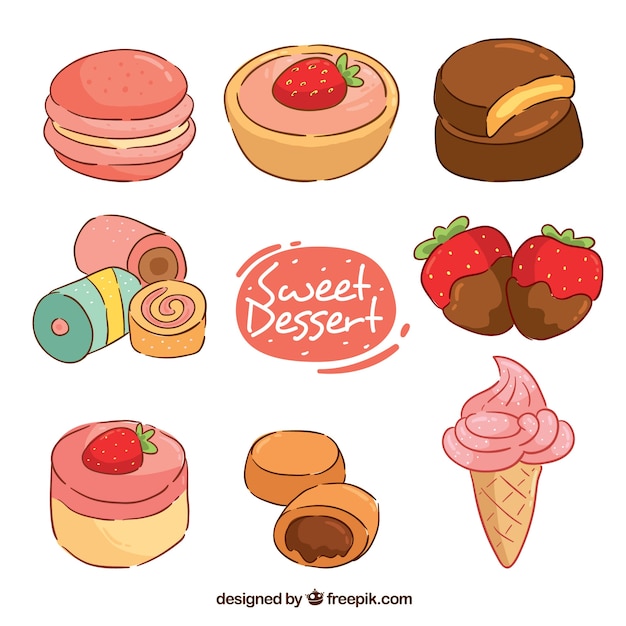 Sweets desserts collection in hand drawn style