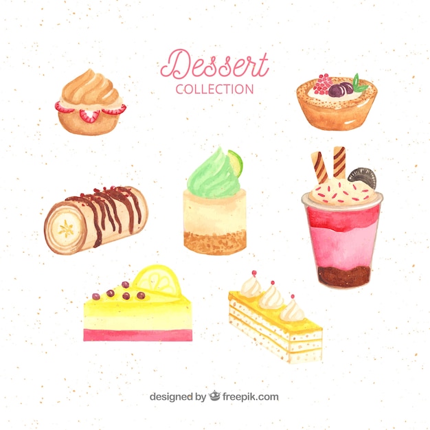 Sweets desserts collection in watercolor style