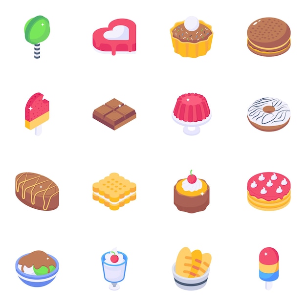 Sweets and Desserts Isometric Icons