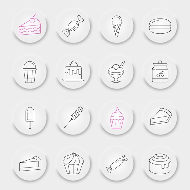 Sweets line icon set