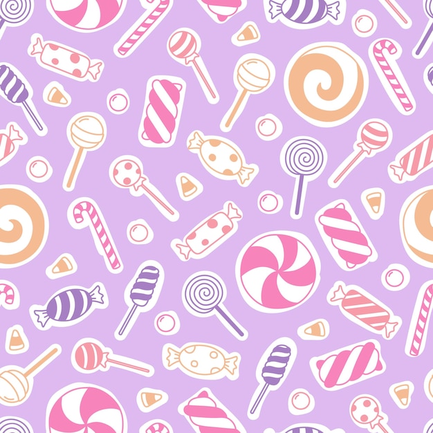 Sweets seamless pattern with candies gums and lollipops