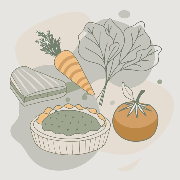 Vector sweets vegetables carrot beet pie brownie vector illustration line circuit