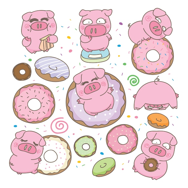 Sweety pig with donut illustration