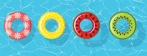 Swim rings set for summer party Inflatable rubber toy collection Top view pool Lifebyou Ocean sea