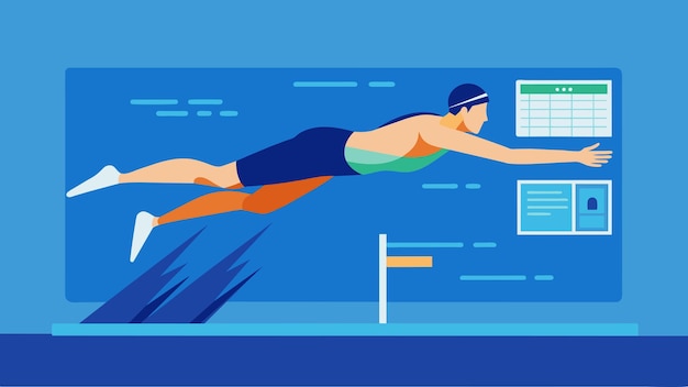 Vector a swimmer dives into a virtual pool and analyzes their stroke technique and speed using data to make