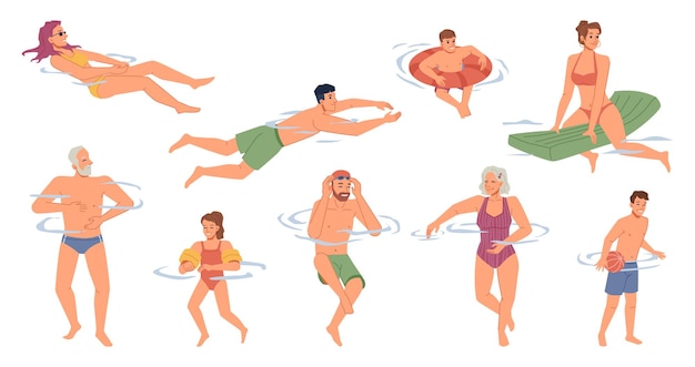 Swimmers people in swimwear swimming in water