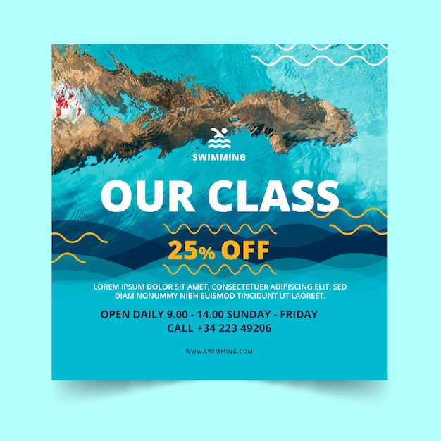 Swimming classes square flyer template