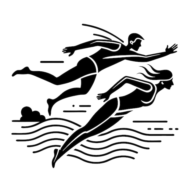 Vector swimming clip art vector silhouette black and white