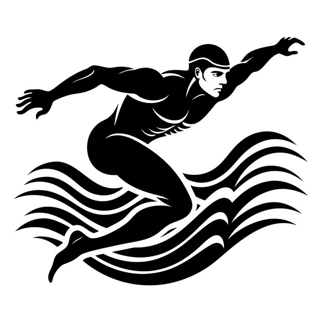 Vector swimming clip art vector silhouette black and white