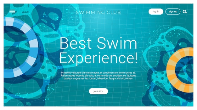 Swimming club landing page with pool background