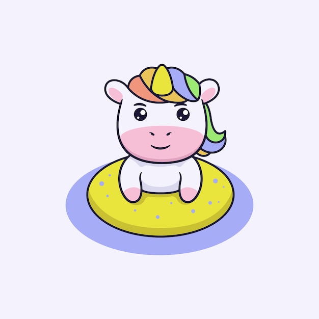 Swimming cute unicorn character design