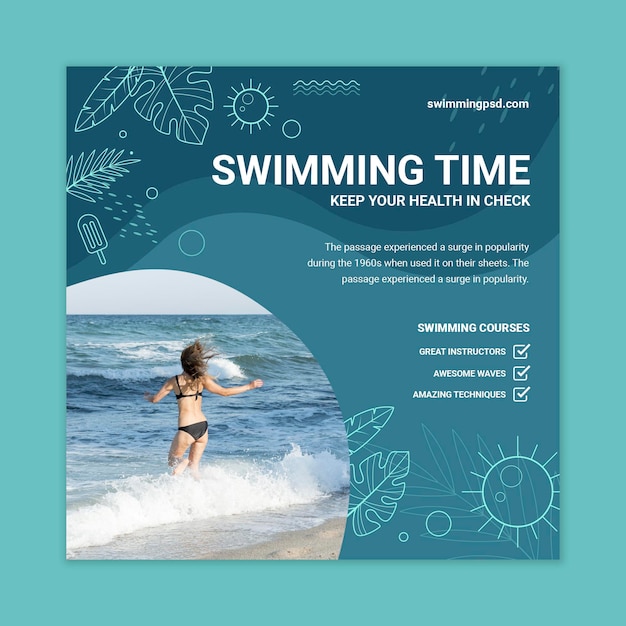 Vector swimming flyer template with photo