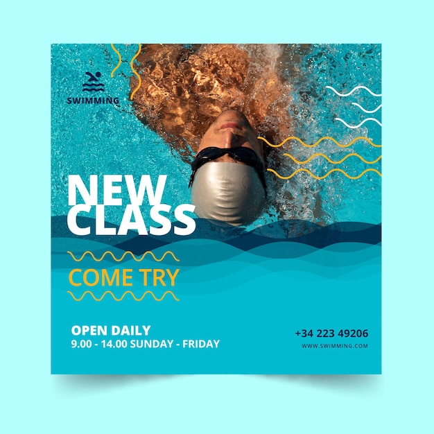 Swimming is life classes square flyer template