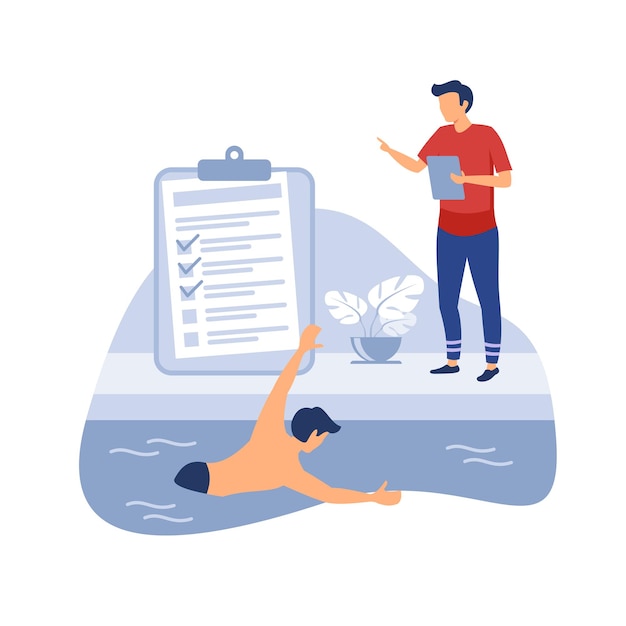 Swimming and life saving classes flat modern design illustration