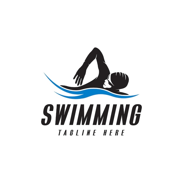 swimming logo with abstract man silhouette