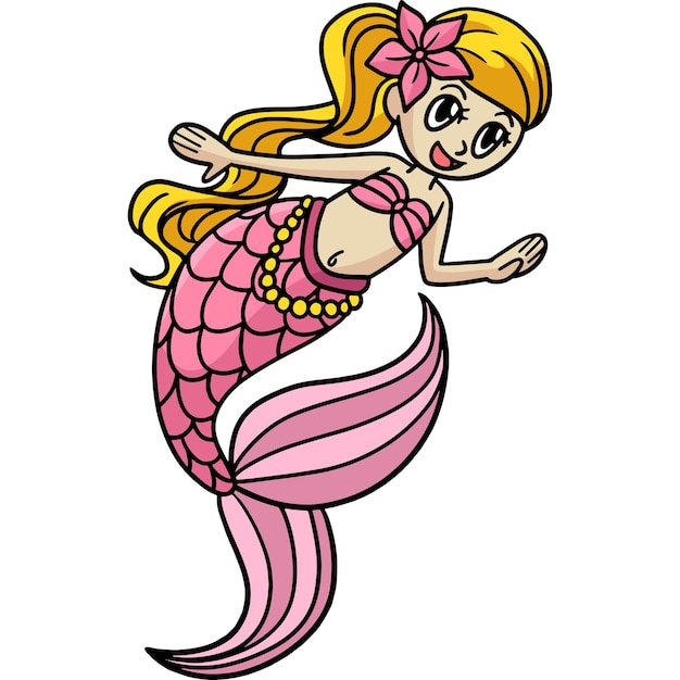 Swimming Mermaid Cartoon Colored Clipart