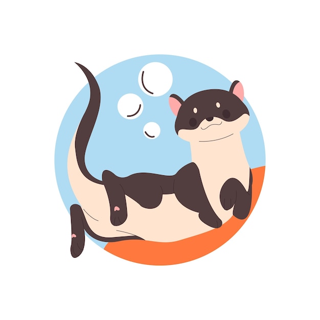 Swimming Otter Vector Pet Illustration Sticker