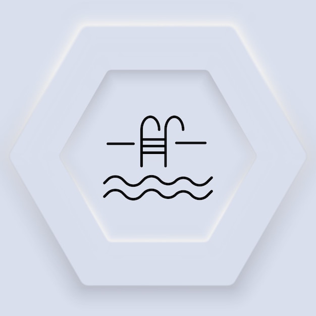 Swimming pool line icon Ladder for descent into the water drop bathing wave sea ocean Diving concept Neomorphism style Vector line icon for Business