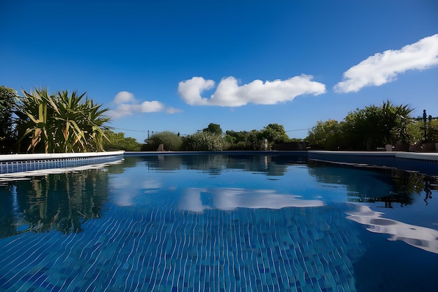 Vector swimming pool at the resort with green tree nature