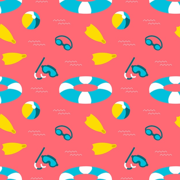 Swimming Pool Seamless Pattern Vector Illustration with Summer Vacation Element Background