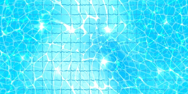 Swimming pool top view seamless pattern with sunlight glare reflect waves and caustic ripples