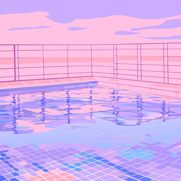 Vector swimming pool transparent ripples of distorts pool tiles underneath vector illustration flat 2