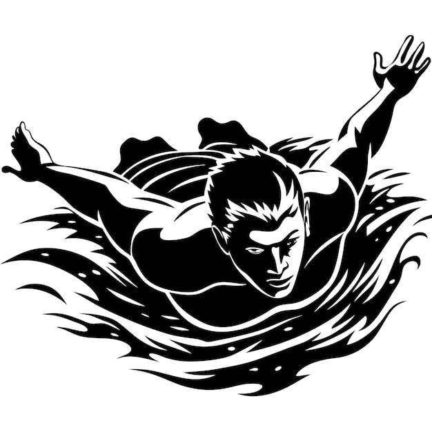 Swimming vector illustration silhouette black and white