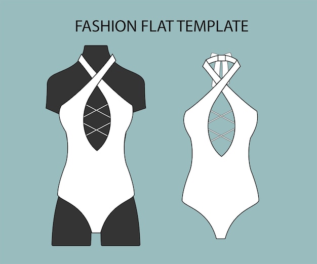 swimsuit fashion flat sketch template bikini isolated