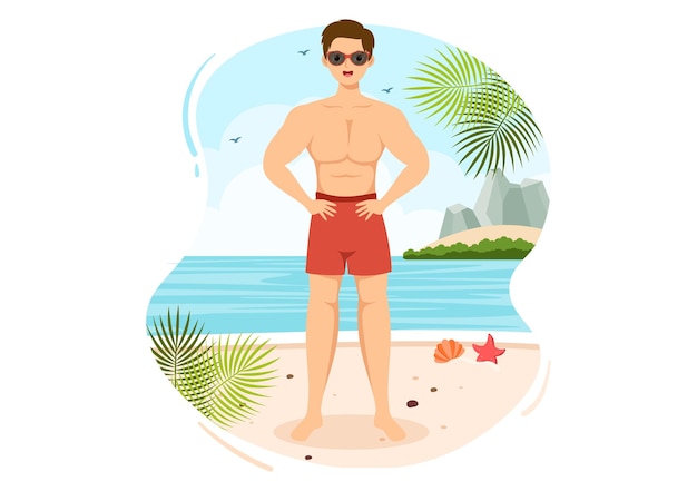 Swimwear with Different Designs of Pants or Underwear for Men at the Summer Beach in Illustration