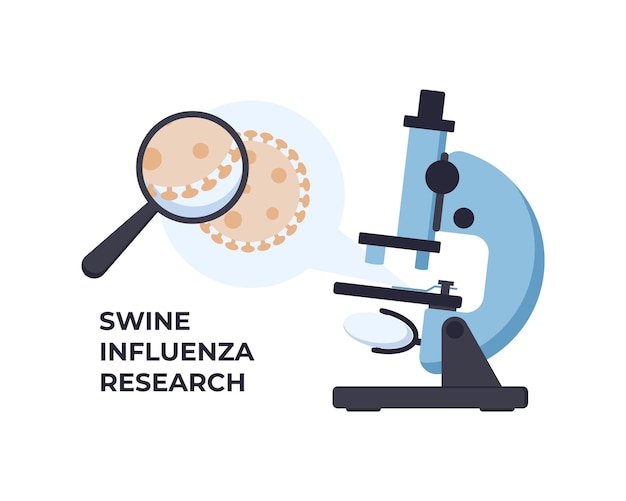 Swine influenza and microscope. Microbiology concept.