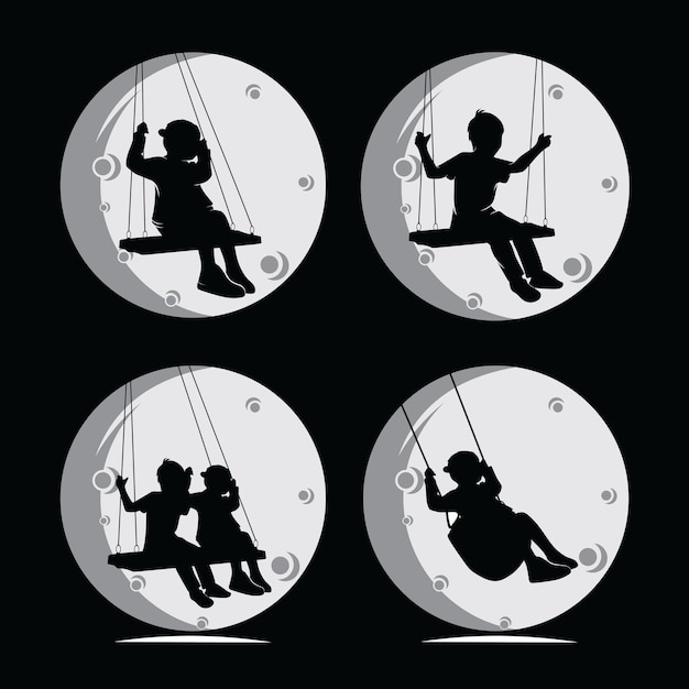 Swinging kids silhouette collection set