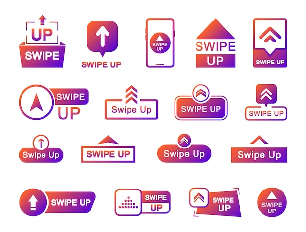 Swipe up icon set Arrow up buttons Swipe Up icons for social media stories
