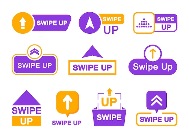 Swipe up icon set Arrow up buttons Swipe Up icons for social media stories