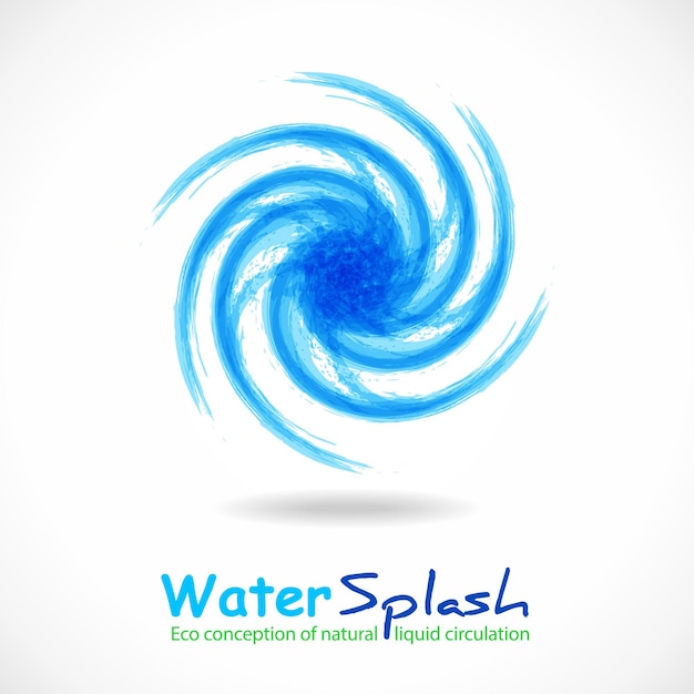 Swirl blue ink splash as symbol of hurricane cyclone wind tropical typhoon spiral storm tornado Eco fluid stream design Vector clean water concept template Abstract colorful grunge curls logo