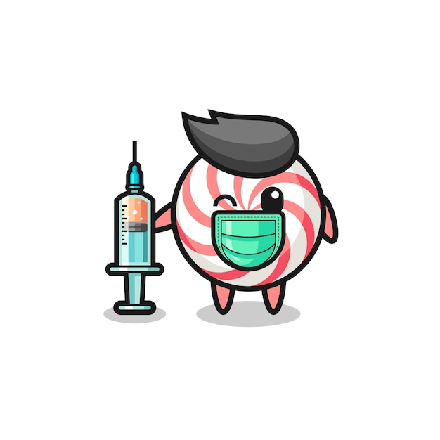 Swirl lollipop mascot as vaccinator cute design