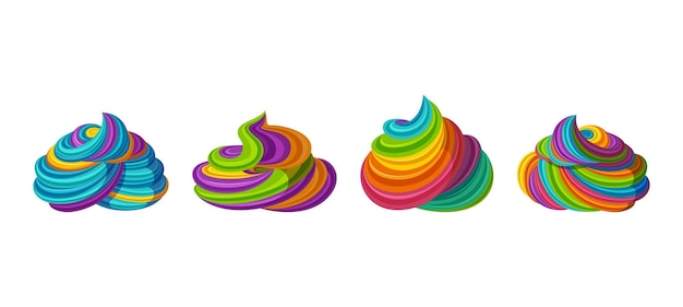 Swirled rainbow frosting for icecream and cupcakes Tasty cream isolated in white background Vector